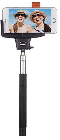 Kitvision BTSSPHBK Lightweight Extendable Telescopic Handheld Selfie Stick Pole/Monopod (Extends to 110cm) with Built-In Bluetooth Remote, 3 x Selfie Smiles and Phone Holder Compatible with Android and iOS Smartphones, Cameras and Action Cameras - Black