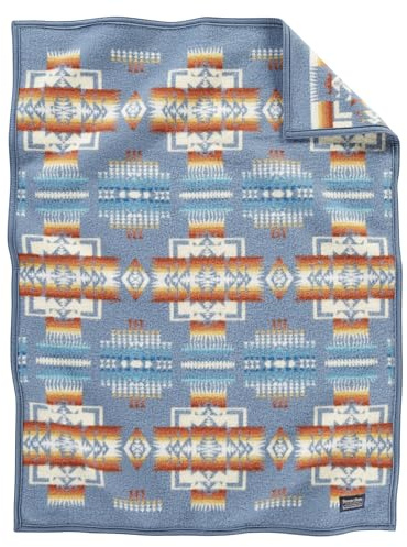 Pendleton Chief Joseph Crib Blanket 32 x 44 - Wool Cotton, Lightweight, Reversible, Soft and Durable Baby Blanket for Home and Travel - Slate