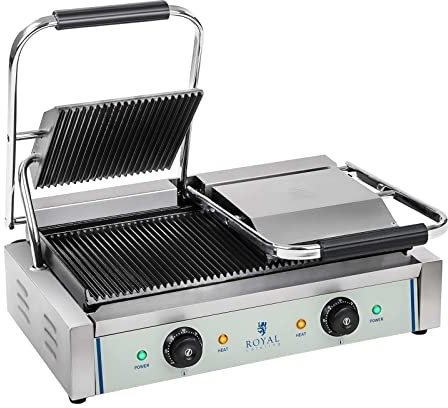 Royal Catering Plancha Grill Doble Salamandra Para Hostelería RCKG-3600-G (Superficie Ondulada,Temperatura Funcionamiento: 50-300 °C, 2 x 1.800 W)