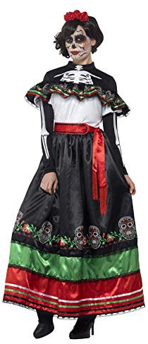 Smiffys Day of the Dead Senorita Costume, Multi-Coloured with Dress, Mock Top, Sash & Rose Headband, Mexican Day of The Dead/Sugar Fancy Dress, Adult Dress Up Costumes