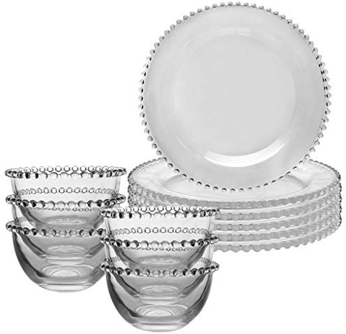 12 Piece Crockery Set - Service for 6 - Glass Plates & Bowls Alfresco Dining Tableware