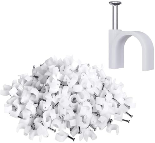 TopAAA 100 Stück runde Kabelclips mit Stahlnagel-Ethernet-Kabelnägeln, 8 mm, Weiß, 100 Stück/Packung