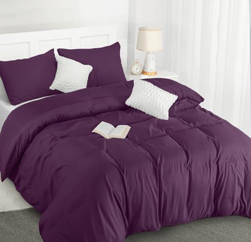 Utopia Bedding Copripiumino Una Piazza e Mezza - Microfibra Copripiumino 200x200cm + Federe 50x75cm - Viola