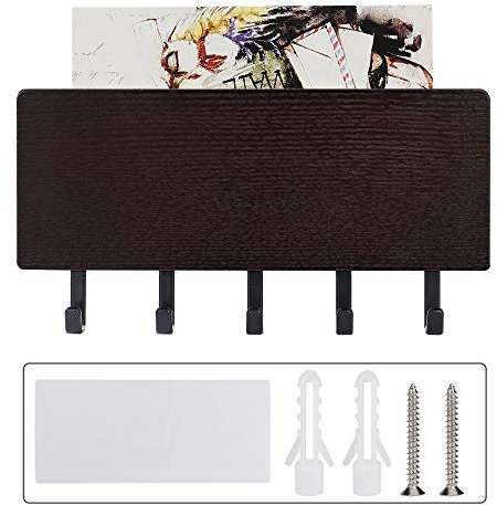 ISIYINER Schlüsselbrett Holz mit Ablage Briefhalter Wandmontage mit 5 Haken Schlüsselhalter Wand für Ordentliche Aufbewahrung von Notizen für Wand Haus Flur