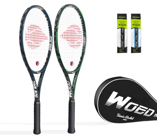 WOED BATENS Tennisschläger für 2 Spieler, perfekt für Anfänger und Profispieler, 68,6 cm Speed-Tennisschläger inklusive 2 Übergriffen, Tennistasche, 2 Vibrationsdämpfer, 2 Abdeckungen