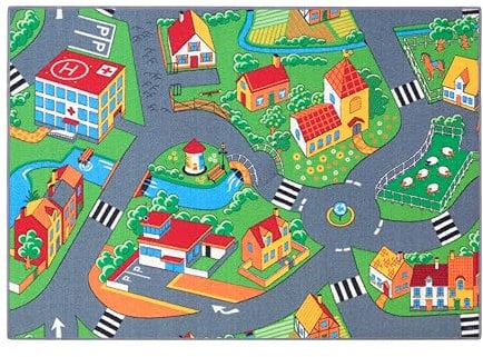 Carpet Studio Teppich Kinderzimmer 95x133cm, Kinderteppich, Spielteppich Straße Jungen & Mädchen, Teppiche für Babyzimmer, Schlafzimmer & Spielzimmer, Antirutsch, 30°C waschbar - Little Village