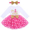 Baby Mädchen Mein Erster 1. Geburtstag Kleid Baumwolle Langarm Gepunktet Tutu Tüllkleid A-Linie Prinzessin Partykleid mit Pailletten Schleife Stirnband 2tlg Set Fotoshooting Outfit Rose 1 Jahr