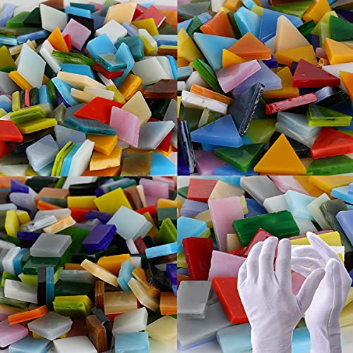 Pocoukate Kit di Piastrelle a Mosaico in Vetro Colorato per Artigianato, 850 Pezzi, 4 Forme Miste, Decorazioni per la Casa, Piatti, Cornici, Vasi Di fiori, ecc kit per Mosaico Vetro