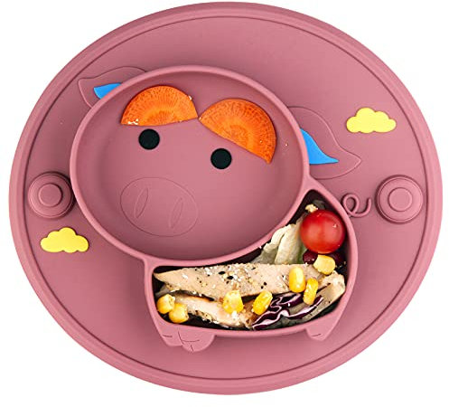 Assiettes à ventouse en silicone pour bébé, plats divisés pour tout-petits enfants auto-alimentés, passent au micro-ondes et au lave-vaisselle