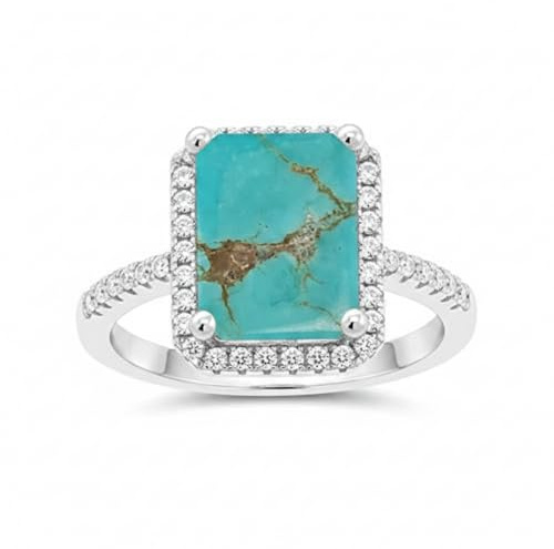 Gemsonclick Wählen Sie Ihre Farbe Edelstein Smaragdschliff Verlobungsring 925 Sterling Silber Halo Vorschlag Ring Chakra Heilung Geburtsstein Schmuck