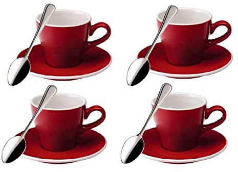 Set de 12 piezas de cafe 4 tazas con plato de ceramica + cucharitas cafe con leche tazas de desayuno de 150ml