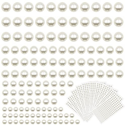1320 Pcs Autocollants De Perles Auto-Adhésifs, Perles Plates Semi-Circulaires Perles Artisanales pour Le Maquillage Du Visage Nail Art Décoration DIY