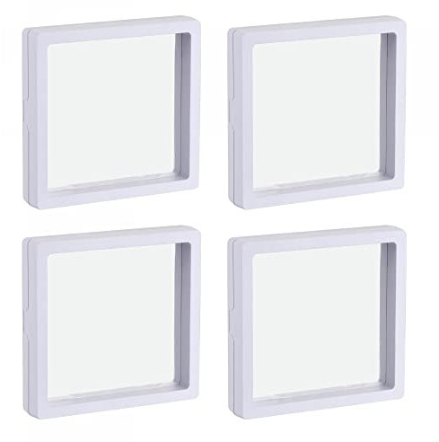 sourcing map Schwimmende dünne Folien-Displaybox, ABS-Rahmen, 11 cm x 11 cm x 2 cm, Weiß, für Ring, Halskette, Armband, Ohrringe, 4 Stück