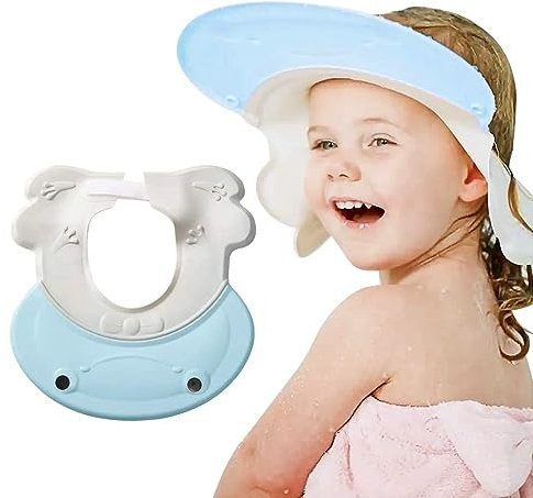 COO11 Baby Shower Cap Visor, Adjustable Shampoo Cap for Kids with Eye and Ear Protection, Lightweight Hair Washing Hat for Toddlers, Sun Visor Cap, Suitable for 3+ Years (Blue)