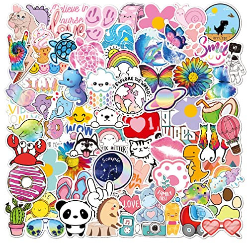 Qpout 100pcs Doodle Stickers Youth Kids Scrapbook Stickers Waterproof Fashion Stickers Decorative Phone Case Water Bottle Skateboard Luggage Notebook