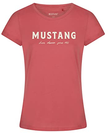 MUSTANG Damen Tshirt Rundhals O-Neck Basic Kurzarm Logo Print Sommer Shirt | 100% Baumwolle Weiß Blau Grün Rot S M L XL XXL