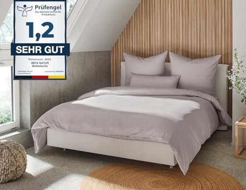 BEFA NATUR Made in Germany Bettwäsche Set, Bettbezug 240x220 cm und 2 Kissenbezüge 80x80 cm aus Baumwolle-Satin, Allergiker geeignet, Öko-Text 100 Klasse 1 Zertifiziert - Creme