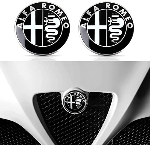 HEYCE 2 Stück Auto-Logo-Emblem-Abzeichen-Aufkleber für Alfa Romeo 147 156 159 166 Giulietta Mito Stelvio Giulia, Motorhauben-Aufkleber Autoreifen vorne und hinten Aufkleber (74 mm),C