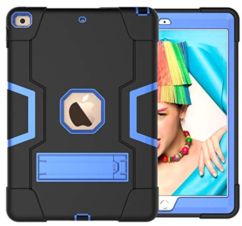 Funda de Silicona para iPad Mini de 4 y 5 Generaciones con función Atril, Duradera y Resistente a los Golpes, híbrida de Tres Capas (Negro + Azul)