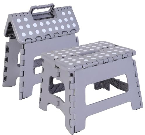 9 inch small folding step stool for adults-kids-infant,Heavy duty foldable stools for adults,non slip kitchen stool-garden stool, (Grey)