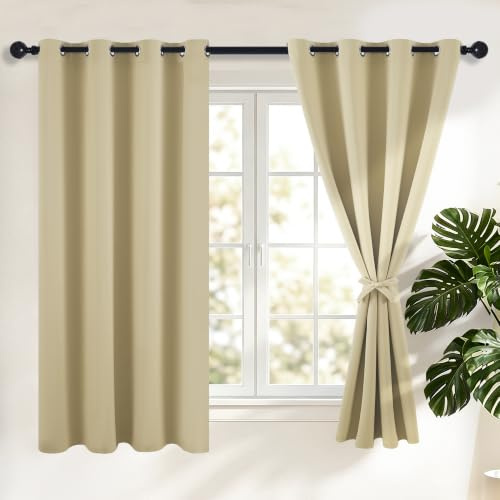Hiasan Verdunklungsvorhänge Gardinen mit Ösen,Hell beige Blickdicht Vorhänge,2 Stück,140 x 175 cm (Breite x Höhe),weiche Schiebevorhänge für Schlafzimmer,Wohnzimmer usw.