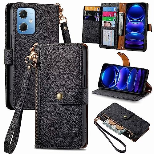for Samsung Galaxy A03 Core Case, Protective Cover Samsung Galaxy A03 Core Zipper Phone Case Wallet Flip Shockproof Leather Embossed Love Card Holders Magnetic Stand for Samsung Galaxy A03 Core, black