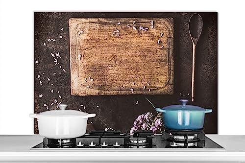 KitchenYeah© Crédence Cuisine 100x65 cm Aluminium Accessoire Déco Protège Mur Plaque Protection Anti Éclaboussure Évier Planche à découper - Epices - Cuillère - Cuisine - Rustique - Mortier