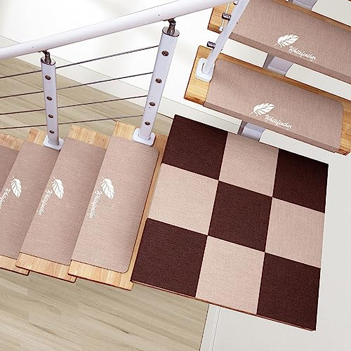 Stufenmatten Innen 10 Stück Treppenstufenteppich Selbstklebend Leuchtet Design Treppenteppich Kleine Stufen für Holzstufen, 55 x 21 + 4cm