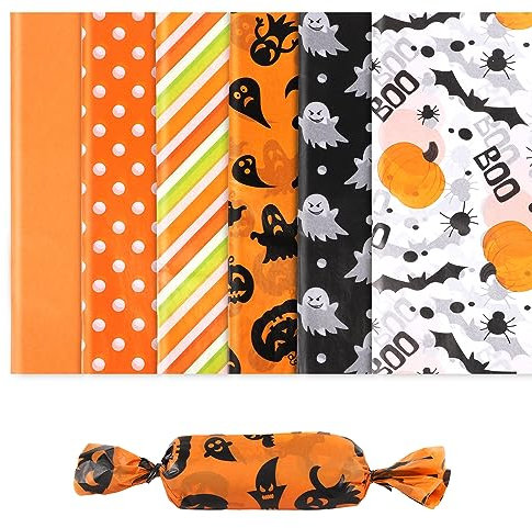 120 Blatt Halloween Seidenpapier, 48 x 33 cm Geschenkpapier Fledermaus Kürbisnetz Spinne Geschenkpapier Seidenpapier für Halloween Geburtstag Hochzeit Party Geschenktüte DIY