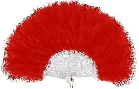 Lizzy 1 x Red Feather Fan | Handheld Folding Fan, 1920s Embroidered Vintage Fans Halloween Fancy Dress Costume Party Wedding Decoration