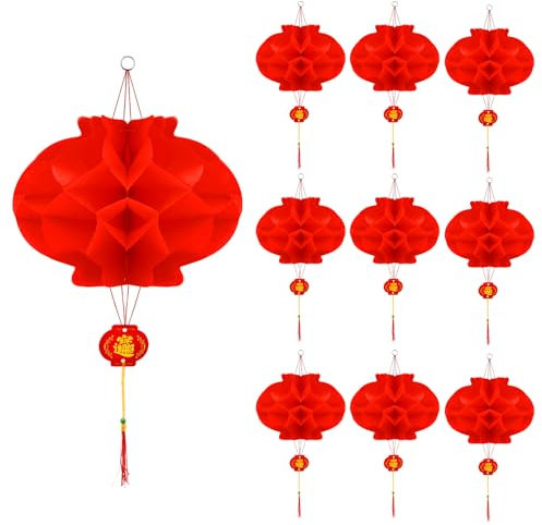 10 Stück Rote Papierlaternen, Glück Traditionelle Hängende Dekorationen Wasserfest Chinesische Lampions für Neujahr Frühlingsfest Hochzeit Restaurant Party Dekoration