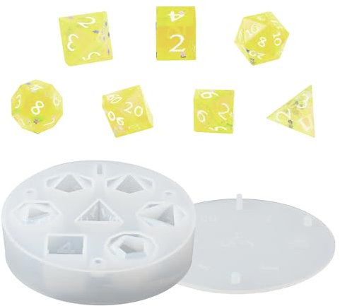 DND Würfel Formen Silikon, Würfelform Resin mit 7 Polyedrischen Würfeln mit Scharfen Kanten Tropfer Epoxidharz Formen DND Einfaches Harzformen Silikon für Heimwerken Tischbrettspiel