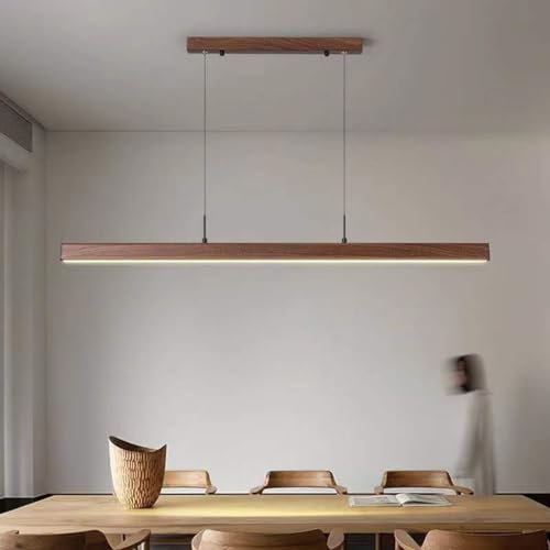 Bellastein LED Pendelleuchte Esstisch hölzerne Kronleuchter Vollspektrum Büro Rezeption Bar LED Hängeleuchte ein Wort Esszimmer Pendellampe (Walnussholz Farbe (vollständiges Spektrum), 150cm)
