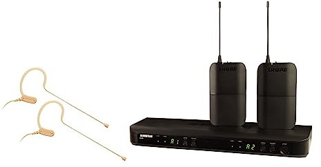 Shure BLX188/MX53 UHF Wireless Mikrofonsystem - Perfekt für Rundfunk, Kirche - 14-Stunden Akkulaufzeit, 100m Reichweite | Enthält (2) Ohrbügelmikrofone, Dual-Channel-Empfänger | K3E Band