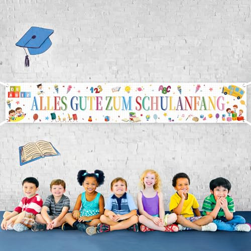 Einschulung Banner Deko, Alles Gute Zum Schulanfang Banner, Einschulungsbanner, 300X50cm Schuleinführung Hintergrund Banner, Einschulung Dekoration, Schuleinführung Extra Lange Deko für Mädchen Junge