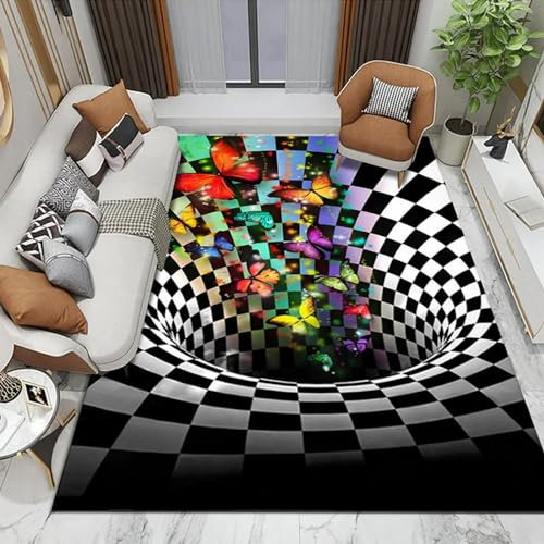 3D Geometrisches Rechteck Der Optischen Täuschung Rechteck Flächenteppich,Nicht-Slip Teppich Home Decor Boden Teppich Für Wohnzimmer Schlafzimmer,Optische Illushion Teppich Bodenmatte 140 X 20-6W0A8K