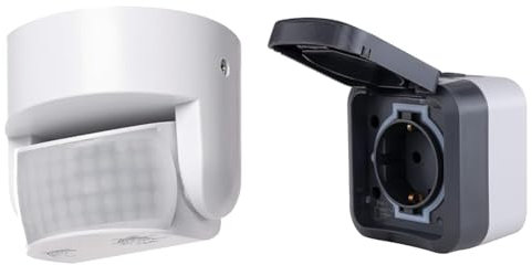 EMOS Infrarot-Bewegungsmelder IP65 für Innen und Außen & REV - AquaStorm, Steckdose 1-Fach, Feuchtraum, IP55 zweipolig, Aufputz, 230V, 16A, anthrazit