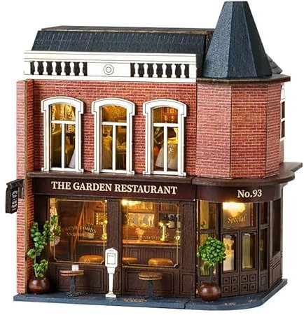 CRIOLPO Kit De Maison De PoupéE Miniature à Faire Soi-MêMe, Artisanat en Bois Inventif pour Adultes, Petite Maison De PoupéE Faite à La Main, Kits De Maison Miniature - Corner Western Restaurant