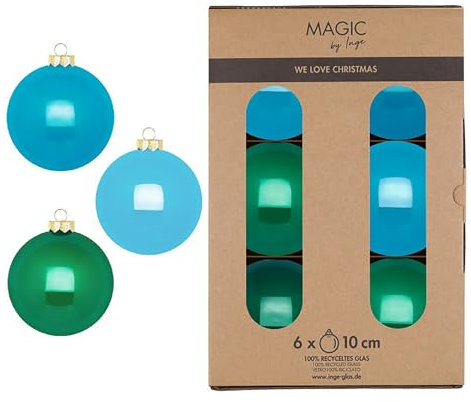 Weihnachtskugeln Glas 10cm 6 Stück - matt & glänzend - Große Christbaumkugeln Weihnachtsbaumkugeln für Weihnachten - Christbaumschmuck & Weihnachtsbaumschmuck Grün Blau Mix- Jumping Jack