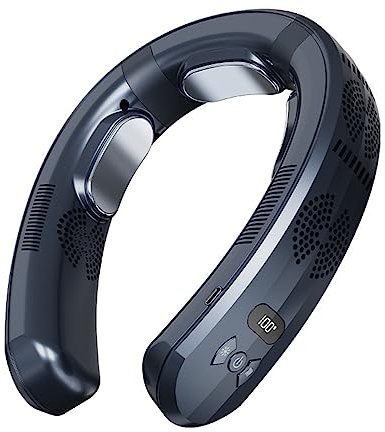 Ventilador de cuello portátil de enfriamiento, con 3 placas de enfriamiento, ventilador de cuello de aire acondicionado portátil semiconductor con flujo de aire fuerte de 720 °, enfriador/calentador