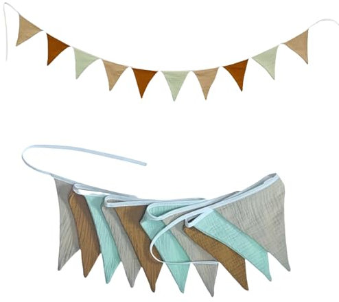 Wimpelkette für Kinderzimmer, Baumwollstoff, Dekoration, atmungsaktiv, dreieckige Flaggen, Wimpelkette, Girlanden, Wandkunst