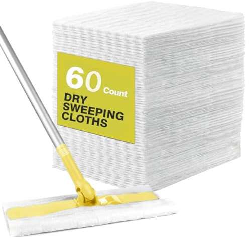 60Pcs Dry Sweeping Cloths Pads Disposable Microfibre Electrostatic Floor Cloths Cleaning Wipes Duster Refills Mop Pads for Most Flat Swivel Mops