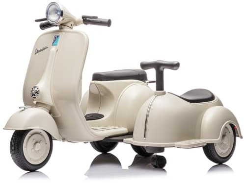 Dreirad Elektrofahrzeug 2 Sitze Kinderfahrzeug 2–4 km/h 6V Vespa Kindermotorrad Elektro-Motorrad mit Musik Bluetooth Tretfahrzeug Kinder ab 3 Jahren Hellbrau