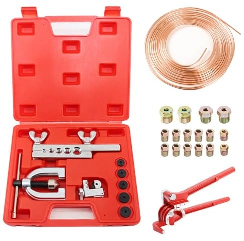 CISSIYOG Kit de rebordeador doble y sencillo para línea de freno, cable de freno de 7,6 m, diámetro de 4,75 mm, acero (16 tornillos + 4 conectores), alicates de flexión, kit de línea de freno
