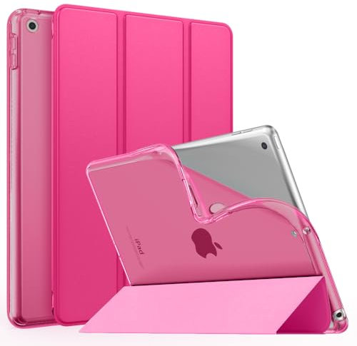 MoKo Étui Compatible avec iPad 9e Génération 2021/iPad 8ème Génération 2020/iPad 7ème Gén 2019, TPU Étui à Rabat avec Support Ultra-Mince avec Semi-Transparent Protecteur pour iPad 10.2,Rose Brillante