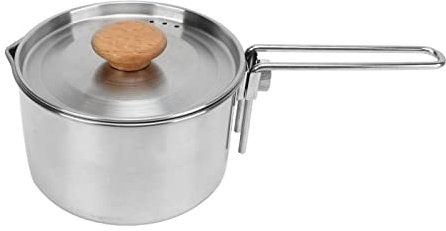 Camping Pot 304 Stainless Steel Portable Camping Kettle with Folding Handle Picnic Hiking 1L