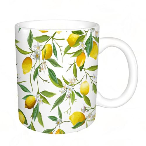 YFHJV Grosse Kaffeetasse - Bürotasse - Tasse Keramik Kaffeetassen Große 11oz - teetasse groß - cappuccino tassen - Natur, blühende Zitrone Holzige Pflanze Romantik Lebensraum Zitrusfrucht Frischer Hi