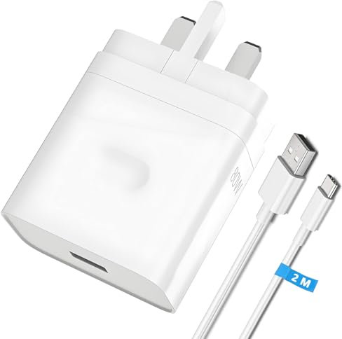 80W Supervooc Charger for Oppo, USB C Fast Charging Cable 6.6FT/2M, Supervooc Plug and Lead Power Adapter USB Wall Charger UK for OPPO A80 Find X5 Pro X5 X3 Neo X2 Reno 12 F 12 Pro 11 10 8