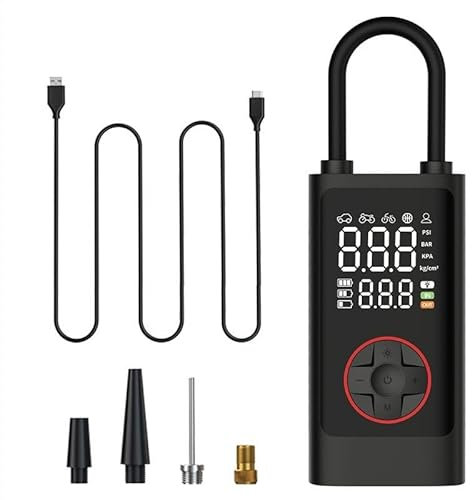 ‎Onherm Compresor Aire Portátil, 150 PSI Inflador Ruedas Coche con Todas Las Válvulas, Luz LED, 5 Modos, Parada Automática, Inflador Electrico para Bicicleta, Moto, Coche y Balones