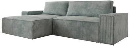 Luxusbetten24 Designer Sofa Corino in Cord mit Stauraum und Schlaffunktion | Bezug: Cord | Farbe: Vintage Blau | Stellvariante: Links